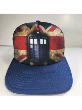 Dr Who Hat Union Jack Police Telephone Booth Cap Snapback Mesh Back BBC Blue